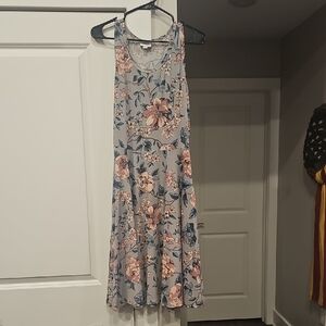 LuLaRoe Nicki Floral Midi Dress - Gray and Pink With Pockets